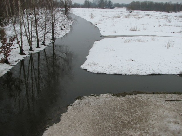 W centrum Bielska w dolinie rzeki Białej leży sporo śniegu. Sama rzeka jednak nie wylała.
