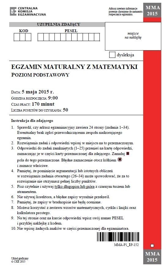 Matura 2015. MATEMATYKA poziom podstawowy [ODPOWIEDZI,...