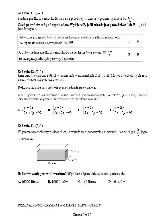 EGZAMIN GIMNAZJALNY 2013. Test matematyczno-przyrodniczy [ARKUSZ, ODPOWIEDZI]