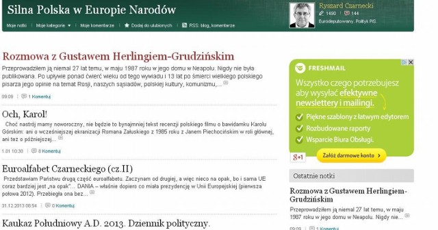 Zrzut ekranu z bloga Ryszarda Czarneckiego.