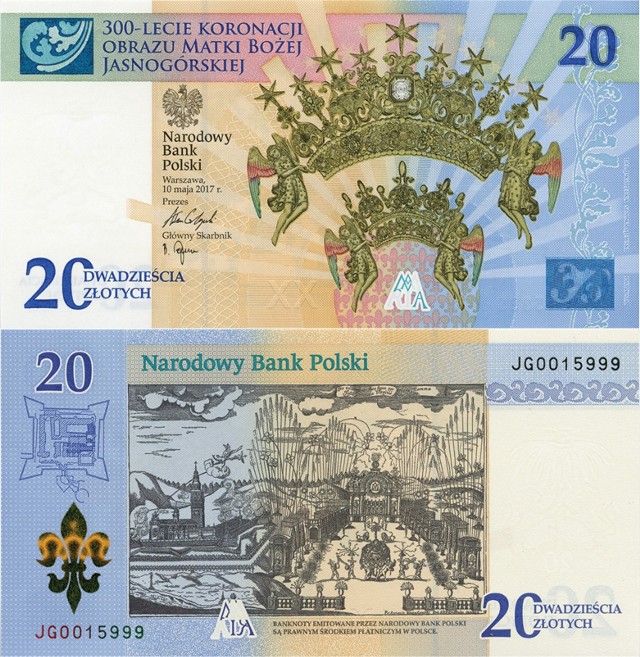 Banknot z okazji 300-lecia koronacji Obrazu Matki Bożej Jasnogórskiej