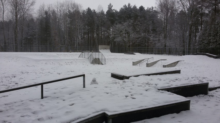 Park w Kazimierzu Górniczym w zimowej szacie ZDJĘCIA