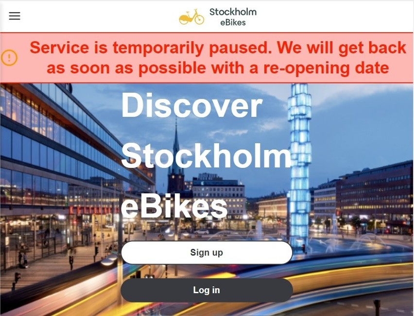 System roweru w stolicy Szwecji jest zawieszony do odwołania