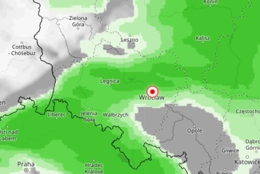 Prognozowane opady na Dolnym Śląsku w nocy z poniedziałku na...