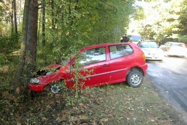VW polo uderzył w drzewo na drodze Miedziana - Przywory.