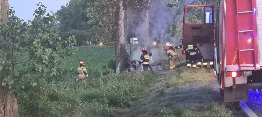 Samochód uderzył w drzewo i stanął w płomieniach. Kierowca nie żyje 