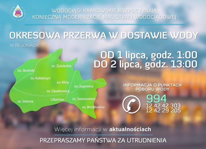 Kraków. Brak wody dla 40 tys. odbiorców. MPWiK będzie remontował wodociągi [MAPA, WIDEO]