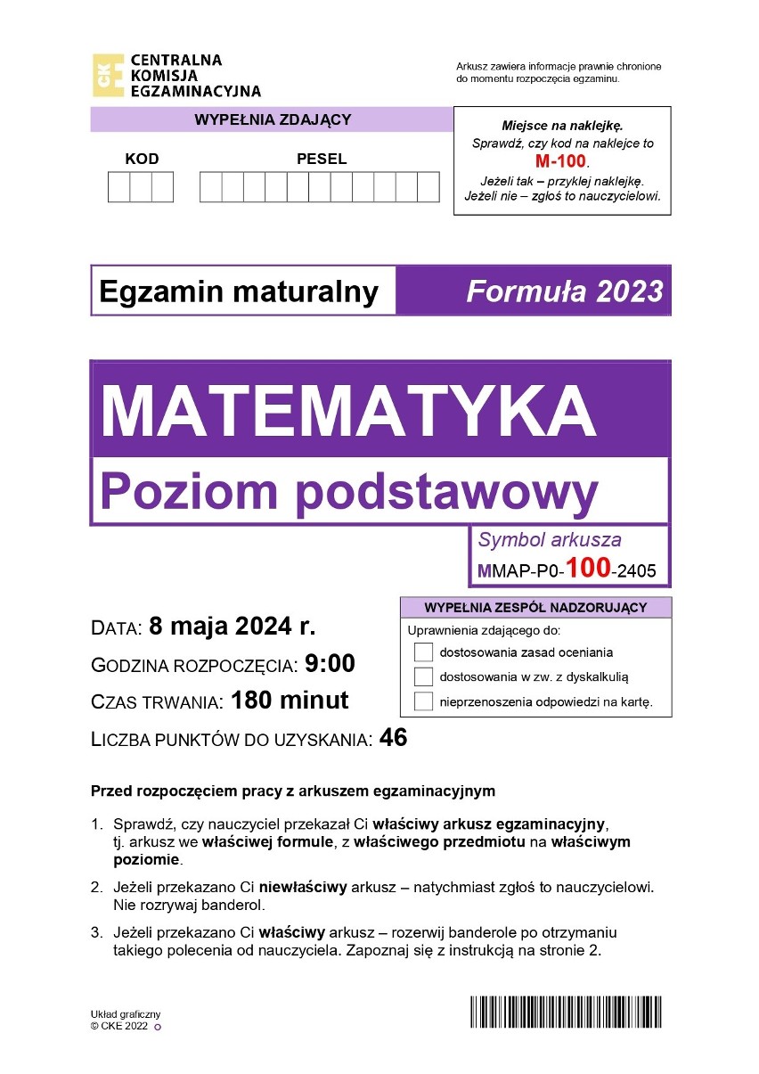 Matura 2024. Matematyka poziom podstawowy - oficjalne arkusze CKE z pytaniami