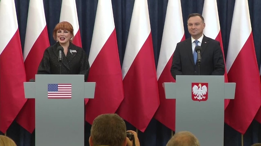 Andrzej Duda, prezydent RP, oraz  Georgette Mosbacher,...