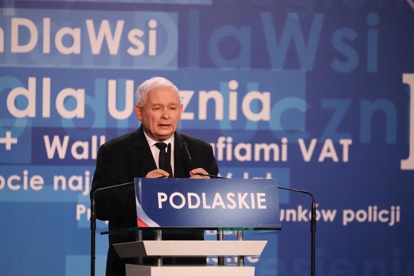 Wybory samorządowe 2018. Jarosław Kaczyński i Mateusz Morawiecki w Białymstoku. Konwencja wyborcza podlaskiego PiS [ZDJĘCIA]