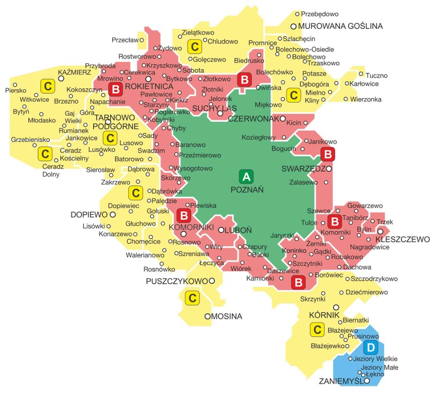 Mapa przedstawiająca strefę taryfową w Poznaniu. W Stolicy...