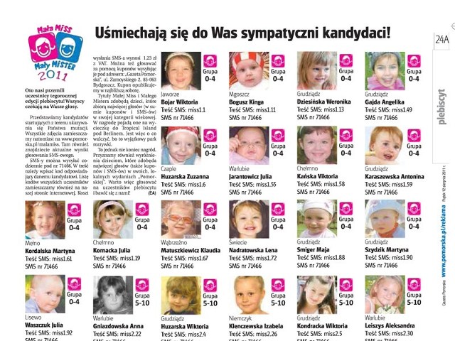 Mała Miss, Mały Mister 2011. Dziś kandydaci w papierowym wydaniu Gazety Pomorskiej na str. 24