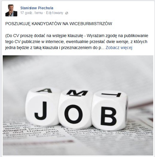 Wybory w Mikołowie: Nowy burmistrz Mikołowa poszukuje wiceburmistrzów... na Facebook-u