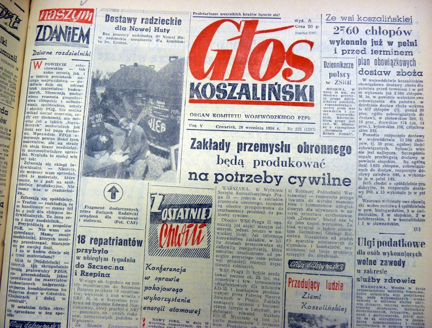 Głos Koszaliński z 20 września 1956 roku. Gazeta była...