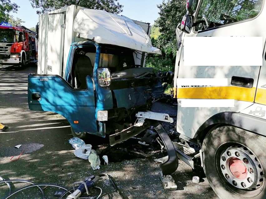 Zderzenie ciężarówki z dostawczakiem w Zarzeczu. Kierowca był zakleszczony, zmarł w szpitalu [ZDJĘCIA]