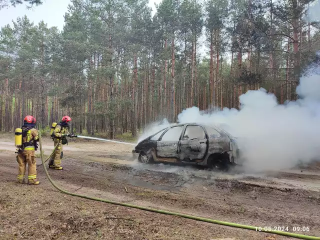 Pożar samochodu na leśnej drodze pod Końskimi..
