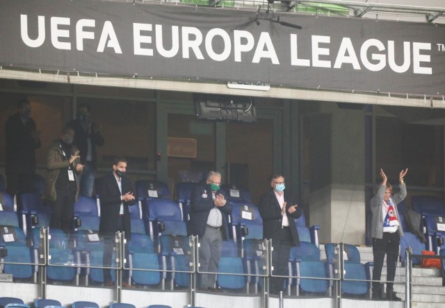 22.10.2020 poznan gd lech poznan benfica lizbona liga europy n/z trybuna prezydencka piotr rutkowski  jacek rutkowski. glos wielkopolski. fot. grzegorz dembinski/polska press