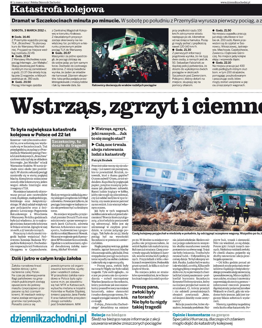 Katastrofa kolejowa w Szczekocinach WYDANIE DZIENNIKA ZACHODNIEGO z 5.3.2012