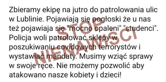 Lubelskie. Czterech mieszkańców województwa zatrzymanych za nawoływanie do nienawiści wobec uchodźców