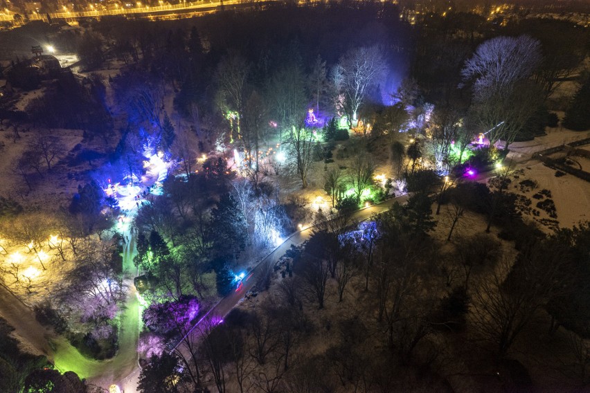 „Botaniczna podróż” w Lublinie widziana z lotu ptaka. Zobacz wyjątkowe zdjęcia parku iluminacji