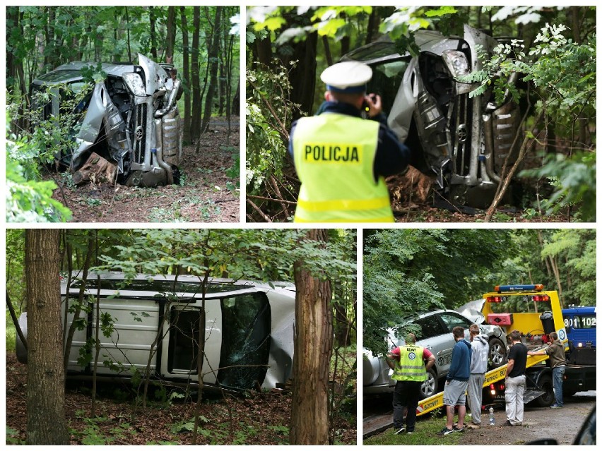 Toyota koziołkowała i wpadła w las na trasie Ochla - Zielona Góra (zdjęcia)