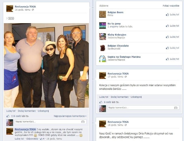 Restauracja Toga pochwaliła się wyjątkowym gościem na Facebooku