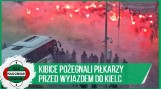 Tak kibice Radomiaka Radom pożegnali swoich piłkarzy wyjeżdżających do Kielc na mecz z Koroną. Były śpiewy, race i słowa wsparcia 