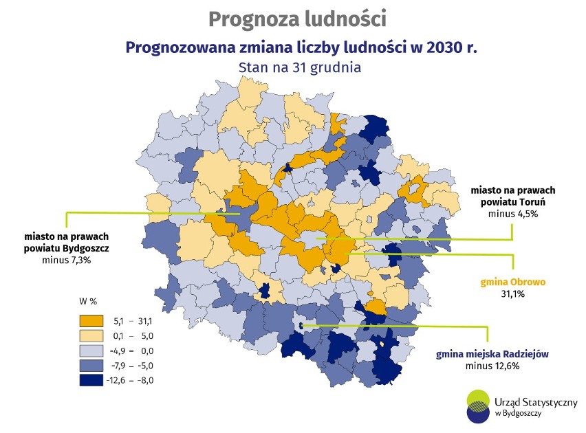 Prognozowana zmiana liczby ludności w 2030 r. w województwie...