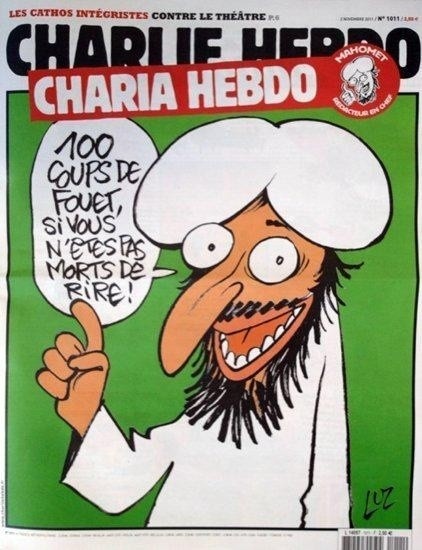 "Charia Hebdo" - nawiązanie do szariatu. "Dostaniesz sto...