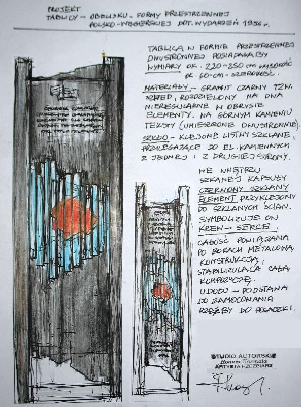 Szczegółowy rysunek i opis projekt obelisku w wykonaniu jego...