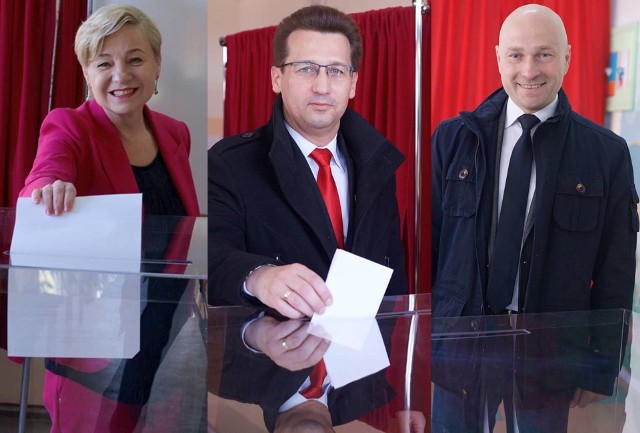Kandydaci odwiedzili lokale wyborcze, od lewej Zofia Ławrynowicz, Ireneusz Rogowski i Rafał Zając.