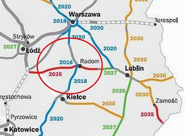 Taką mapę z terminami inwestycji drogowych znaleźli na stronach Ministerstwa Infrastruktury członkowie stowarzyszenia Radomskie Inwestycje.