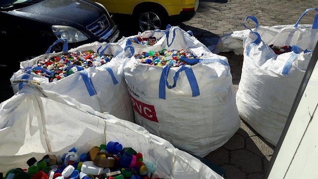 W blisko 30 punktach w Koszalinie można oddawać nakrętki od plastikowych butelek - zysk z ich sprzedaży pozwoli sfinansować terapię i leczenie Leosia.