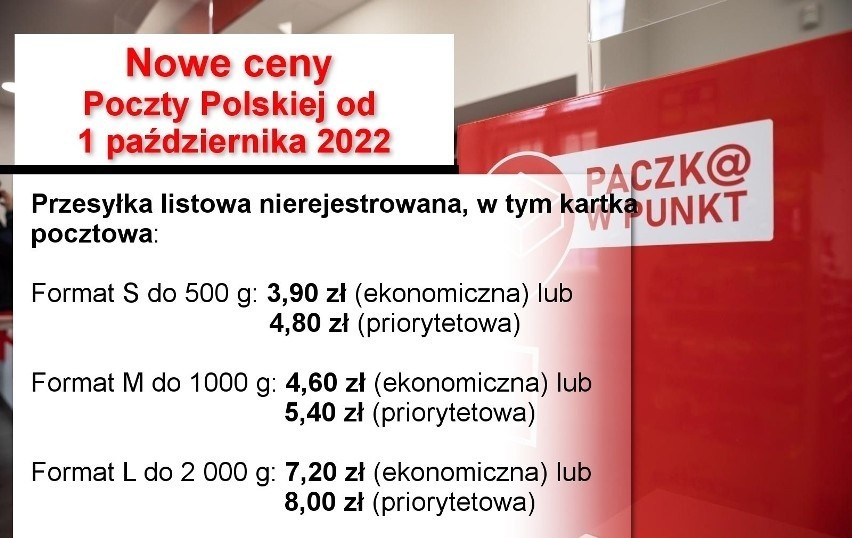 Od 1 października Poczta Polska wprowadza nowy, wyższy...