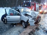 Wypadek w Piaskach. Auto wypadło z drogi i uderzyło w drzewo. Są ranni