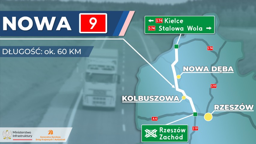 Nowy przebieg drogi krajowej numer 9 na Podkarpaciu, od drogi ekspresowej S74 w okolicy Tarnobrzega do węzła Rzeszów Zachód na A4