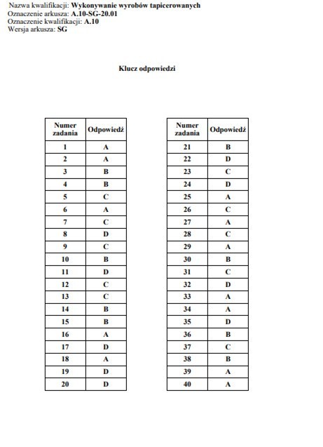 Egzamin zawodowy CKE 2020 -  arkusz styczeń, odpowiedzi.
