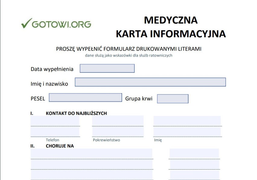 Wzór Medycznej Karty Informacyjnej, przygotowany przez...