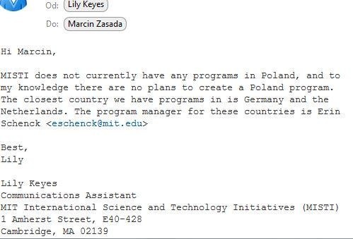Odpowiedź na list w sprawie współpracy śląskich uczelni z MIT