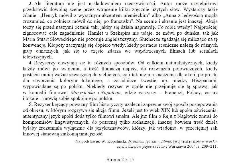 Próbna matura 2014/2015 język polski. Arkusz pytań