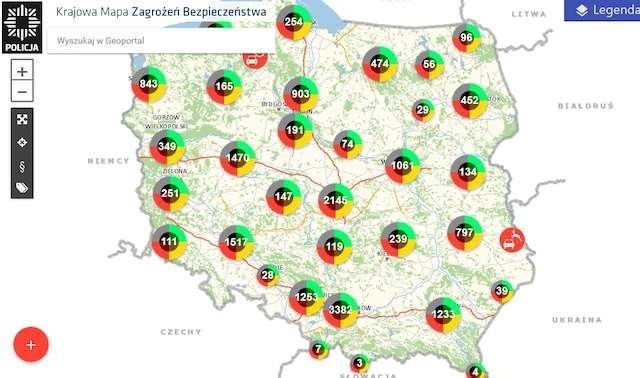 Krajowa Mapa Zagrożeń Bezpieczeństwa wg stanu na dziś, godzina 17