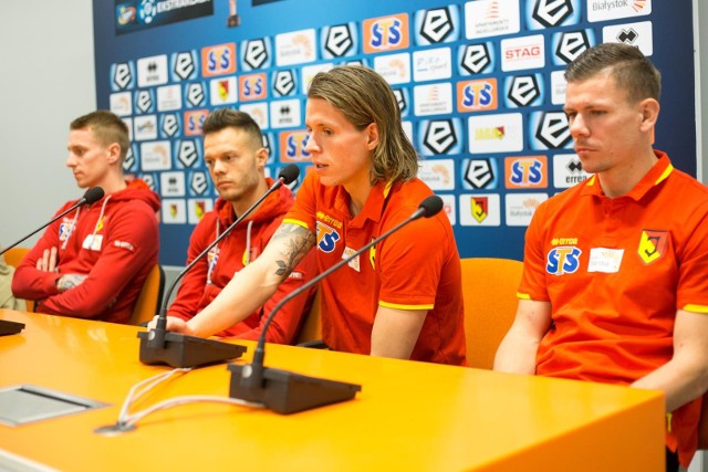 W czwartek Jagiellonia zaprezentowała nowych zawodników. Od lewej: Jakub Wójcicki, Dejan Lazarević, Bodvar Bodvarsson oraz Roman Bezjak.