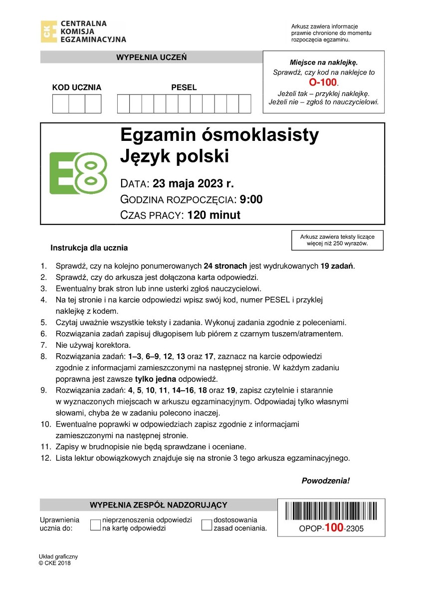 Egzamin ósmoklasisty 2023. Język polski. Arkusz CKE. Pytania i odpowiedzi z CKE. Co było na egzaminie z 23 maja 2023 roku? Sprawdź!