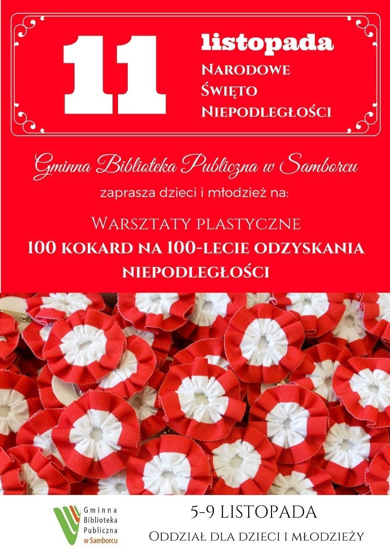Biblioteczne warsztaty "100 kokard na 100-lecie odzyskania Niepodległości" w Samborcu