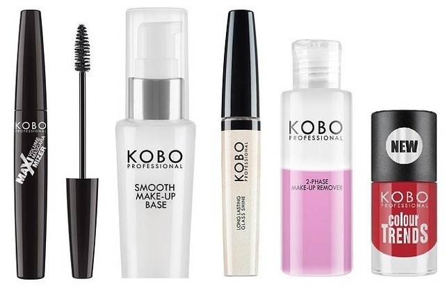 Kobo Professional tusz do rzęs Maxi, Kobo Professional baza pod podkład Smooth Make Up Base, Kobo Professional błyszczyk Long Lasting Glass Shine, Kobo Professional dwufazowy płyn do demakijażu 2 Phase Make up Remover,  Kobo Professional lakier Colour Trends