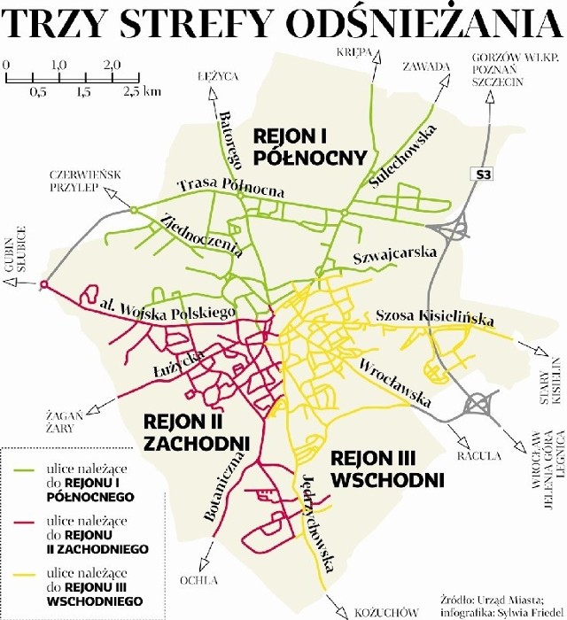 Tak Zielona Góra jest podzielona na strefy odśnieżania