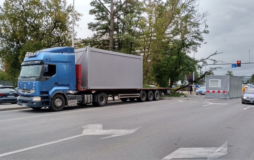 Ciężarówka zahaczyła o drzewo i "zgubiła" kontener [FOTO]