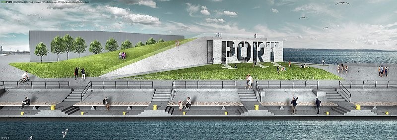 Wizualizacja nowego budynku, który ma powstać u wylotu portu...