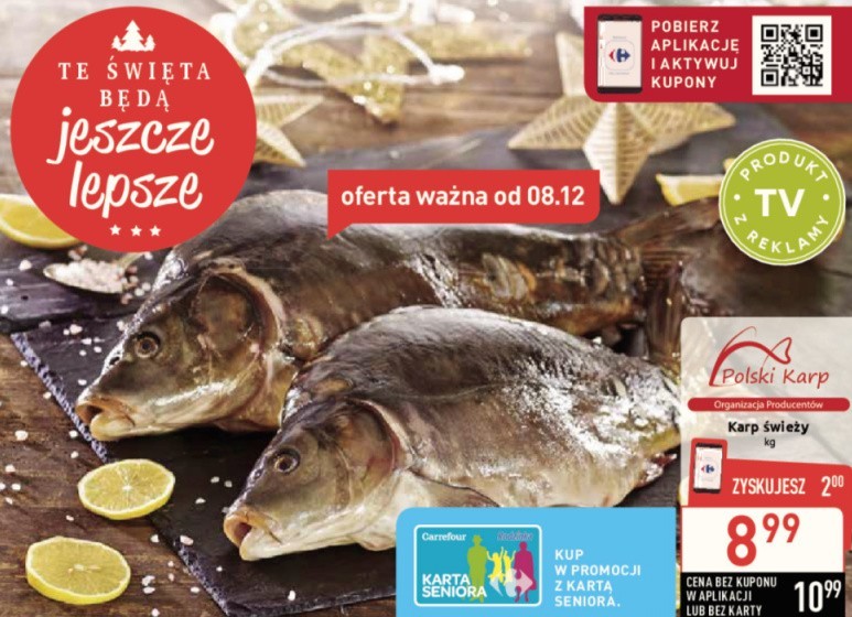 Ceny karpia 2018: Kaufland, Tesco, Lidl, Biedronka, Auchan, Carrefour, Aldi. Ile za 1 kg karpia żywego, patroszonego, na tackach w sklepach?