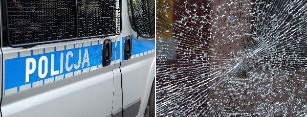 Policjanci ustalają, kto wczoraj strzelał do autobusu PKS. Na zdjęciu z prawej szyba autobusu z widocznym śladem po przejściu śrutu.